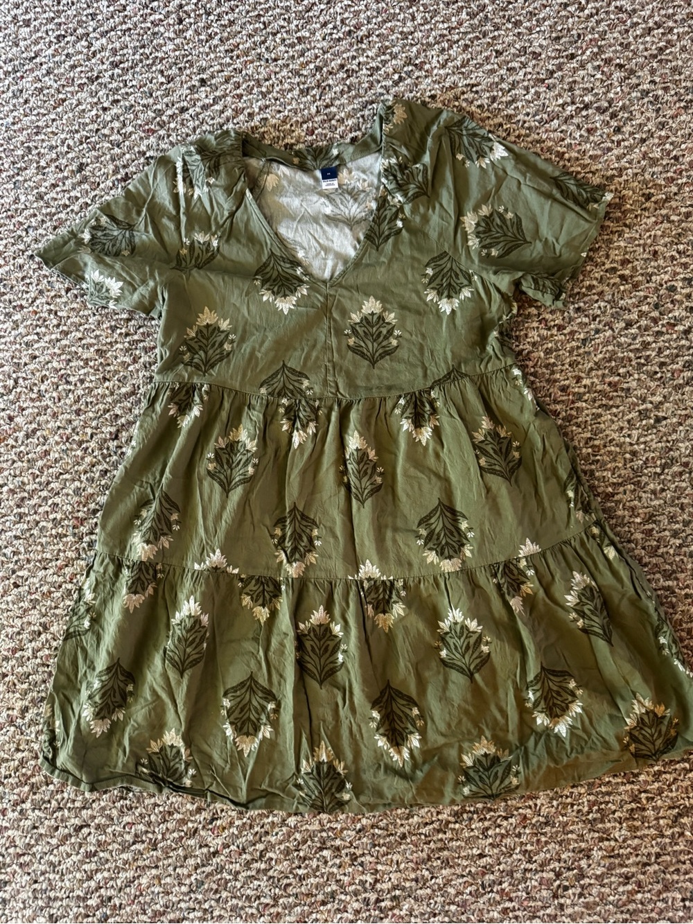 Olive Green Floral Tiered Dress